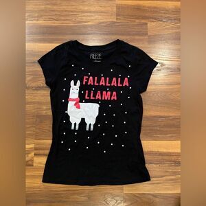 Christmas Falalala Lama Juniors Black T-Shirt Short Sleeve Sz L
